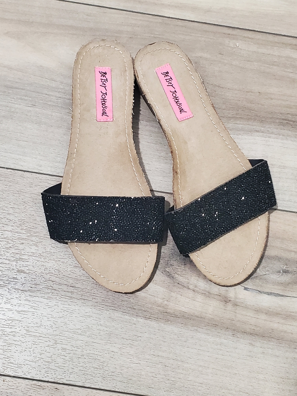 Betsey Johnson Black Sparkle Slide Sandals